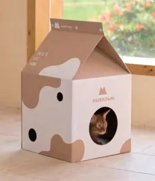 Milk Carton Cat House design options, printed cardboard housing