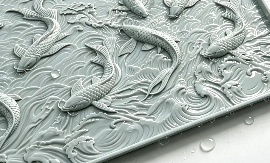 Embossed relief pet mat surface reference