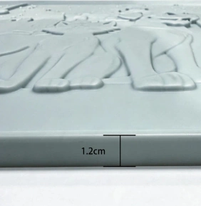 Cat-and-dog relief mat edge with catalogue thickness annotation