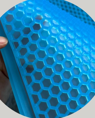 Translucent honeycomb mat construction close-up